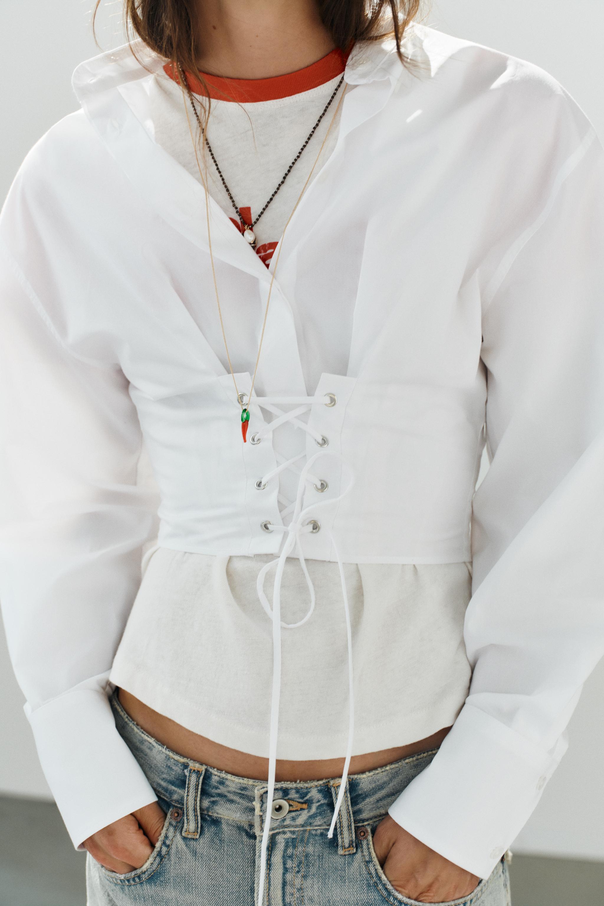 STRAPPY CORSET POPLIN SHIRT